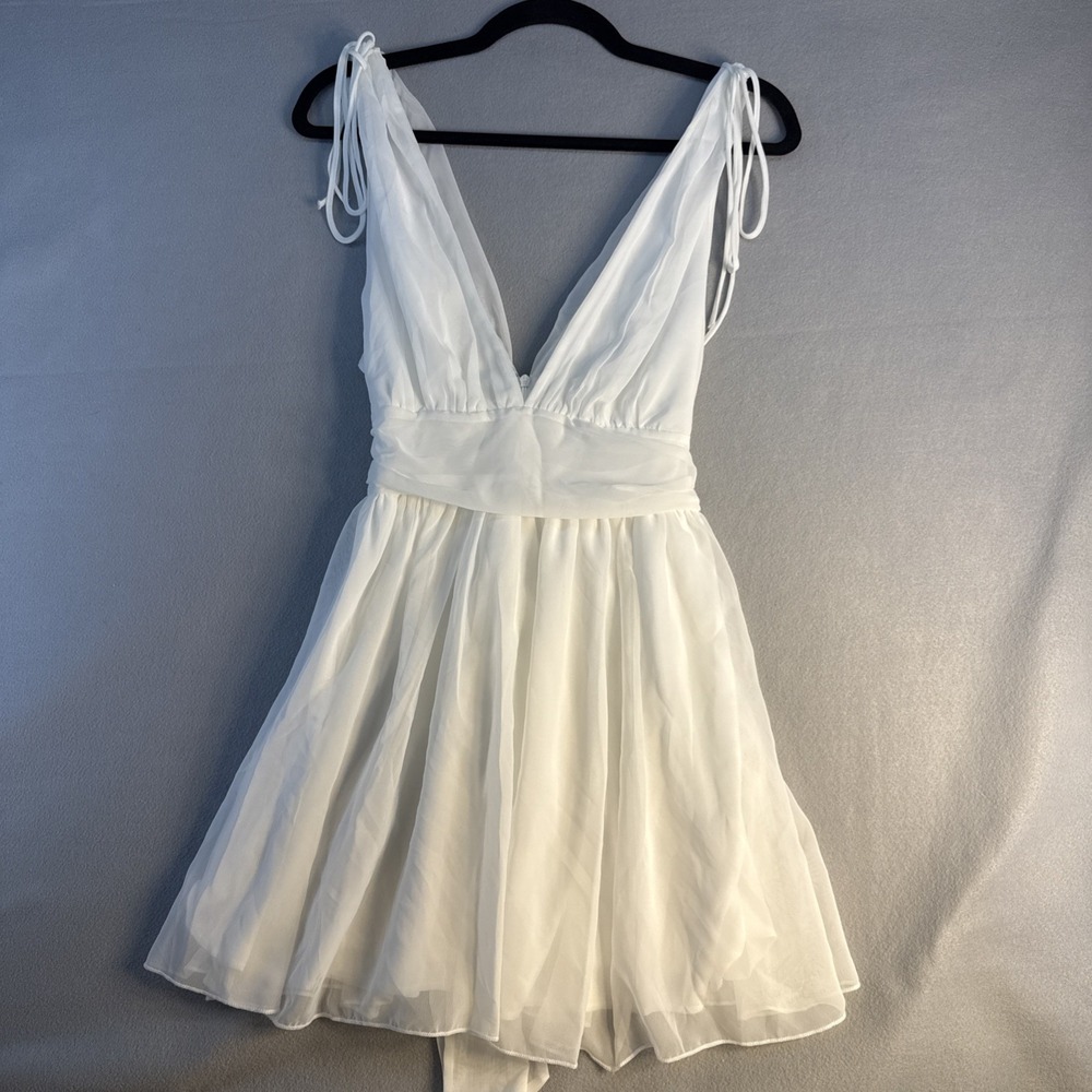 Lucy in the Sky Dress, Small, Flowy, Whimsical, White, Beachy, Lined, V-neck